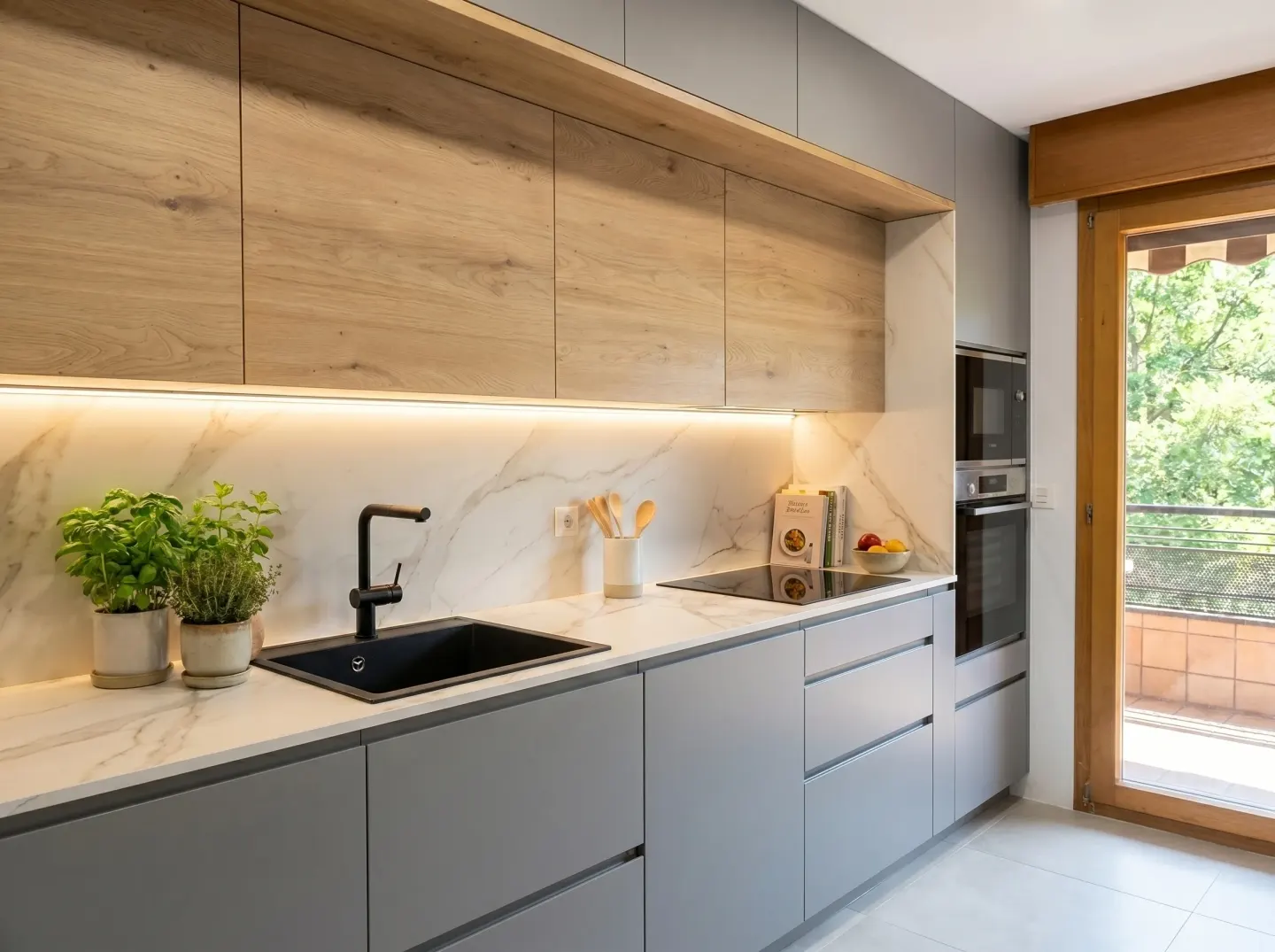 Cocina en gris y roble · Hernani